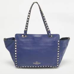 Pre Owned Valentino Blue Leather Small Rockstud Trapeze Tote