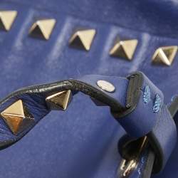 Pre Owned Valentino Blue Leather Small Rockstud Trapeze Tote