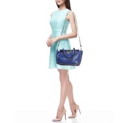 Pre Owned Valentino Blue Leather Small Rockstud Trapeze Tote