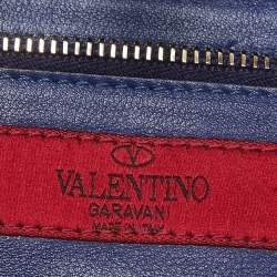 Pre Owned Valentino Blue Leather Small Rockstud Trapeze Tote