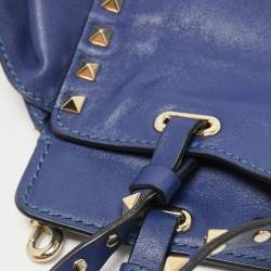 Pre Owned Valentino Blue Leather Small Rockstud Trapeze Tote