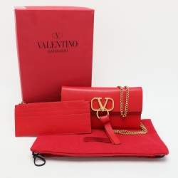 Pre Owned Valentino Red Leather VRing Shoulder Bag