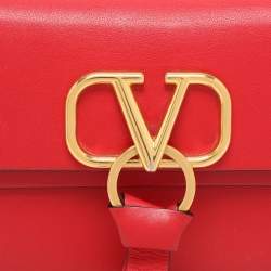 Pre Owned Valentino Red Leather VRing Shoulder Bag