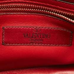 Pre Owned Valentino Red Leather Medium Rockstud Spike Top Handle Bag
