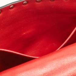Pre Owned Valentino Red Leather Medium Rockstud Spike Top Handle Bag