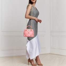 Pre Owned Valentino Pink Quilted Leather Small Roman Stud Top Handle Bag