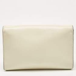 Pre Owned Valentino Off White Leather V Rivet Clutch Bag