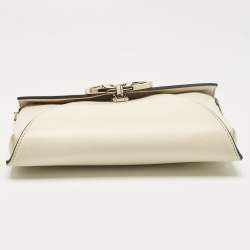 Pre Owned Valentino Off White Leather V Rivet Clutch Bag