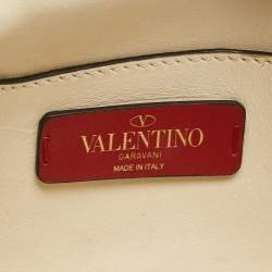 Pre Owned Valentino Off White Leather V Rivet Clutch Bag