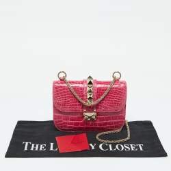 Valentino Pink Crocodile Small Glam Lock Shoulder Bag