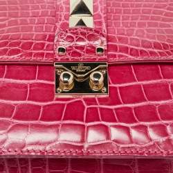 Valentino Pink Crocodile Small Glam Lock Shoulder Bag