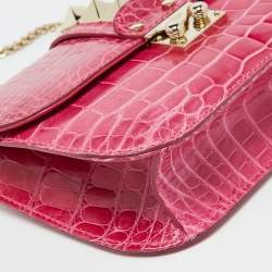 Valentino Pink Crocodile Small Glam Lock Shoulder Bag