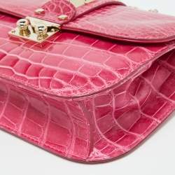 Valentino Pink Crocodile Small Glam Lock Shoulder Bag