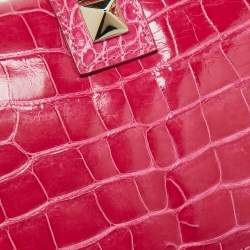 Valentino Pink Crocodile Small Glam Lock Shoulder Bag