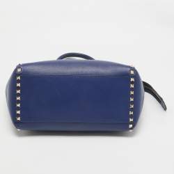 Valentino Blue Leather Rockstud Trapeze Tote