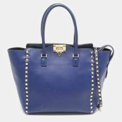 Valentino Blue Leather Rockstud Trapeze Tote