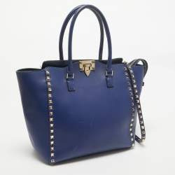 Valentino Blue Leather Rockstud Trapeze Tote