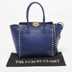 Valentino Blue Leather Rockstud Trapeze Tote