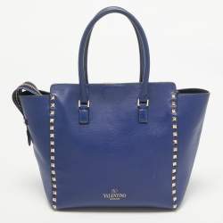 Valentino Blue Leather Rockstud Trapeze Tote