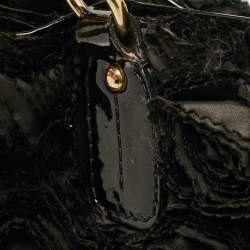 Pre Owned Valentino Black Patent Leather and Satin Rose Applique Tote