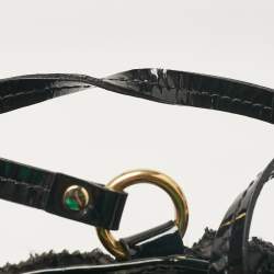 Pre Owned Valentino Black Patent Leather and Satin Rose Applique Tote