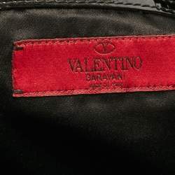 Pre Owned Valentino Black Patent Leather and Satin Rose Applique Tote