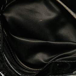 Pre Owned Valentino Black Patent Leather and Satin Rose Applique Tote