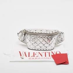 Pre Owned Valentino Silver Quilted Patent Leather Rockstud Spike Belt Bag