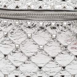 Pre Owned Valentino Silver Quilted Patent Leather Rockstud Spike Belt Bag