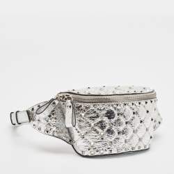 Pre Owned Valentino Silver Quilted Patent Leather Rockstud Spike Belt Bag
