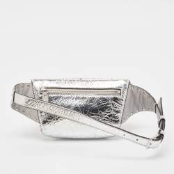 Pre Owned Valentino Silver Quilted Patent Leather Rockstud Spike Belt Bag