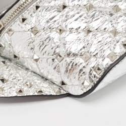 Pre Owned Valentino Silver Quilted Patent Leather Rockstud Spike Belt Bag