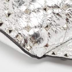 Pre Owned Valentino Silver Quilted Patent Leather Rockstud Spike Belt Bag