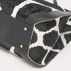 Pre Owned Valentino Black/White Printed Sequins and Leather VLogo Tote