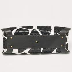 Pre Owned Valentino Black/White Printed Sequins and Leather VLogo Tote