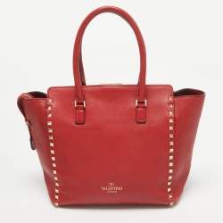 Pre Owned Valentino Red Leather Rockstud Trapeze Tote
