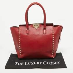 Pre Owned Valentino Red Leather Rockstud Trapeze Tote