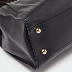 مملوكة مسبقًا Valentino Black/Taupe Leather Aphrodite Bow Top Handle Bag