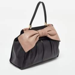 مملوكة مسبقًا Valentino Black/Taupe Leather Aphrodite Bow Top Handle Bag