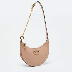 Pre Owned Valentino Beige Leather Mini Escape V Logo Hobo