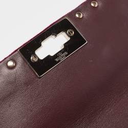 Pre Owned Valentino Burgundy Velvet Medium Rockstud Spike Top Handle Bag