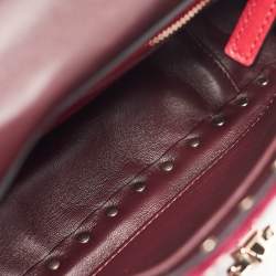 Pre Owned Valentino Burgundy Velvet Medium Rockstud Spike Top Handle Bag