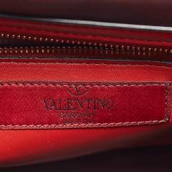 Pre Owned Valentino Burgundy Velvet Medium Rockstud Spike Top Handle Bag