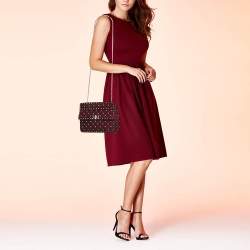 Pre Owned Valentino Burgundy Velvet Medium Rockstud Spike Top Handle Bag