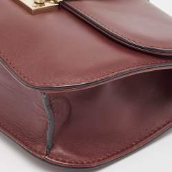 Pre Owned Valentino Burgundy Leather Small Rockstud Glam Lock Flap Bag