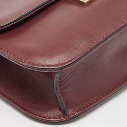 Pre Owned Valentino Burgundy Leather Small Rockstud Glam Lock Flap Bag