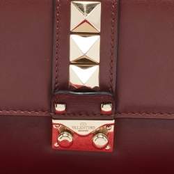 Pre Owned Valentino Burgundy Leather Small Rockstud Glam Lock Flap Bag