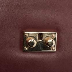 Pre Owned Valentino Burgundy Leather Small Rockstud Glam Lock Flap Bag