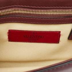 Pre Owned Valentino Burgundy Leather Small Rockstud Glam Lock Flap Bag