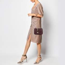 Pre Owned Valentino Burgundy Leather Small Rockstud Glam Lock Flap Bag